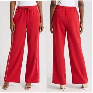 NEW WAYF Womens London Track Pant Red with White Pipping Wide Leg
